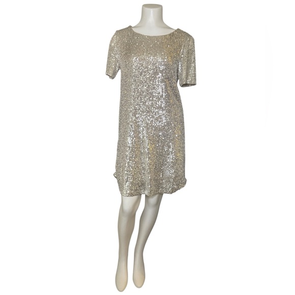 Betsey Johnson Dresses & Skirts - Betsey Johnson Silver Sequin T-Shirt Dress sz S